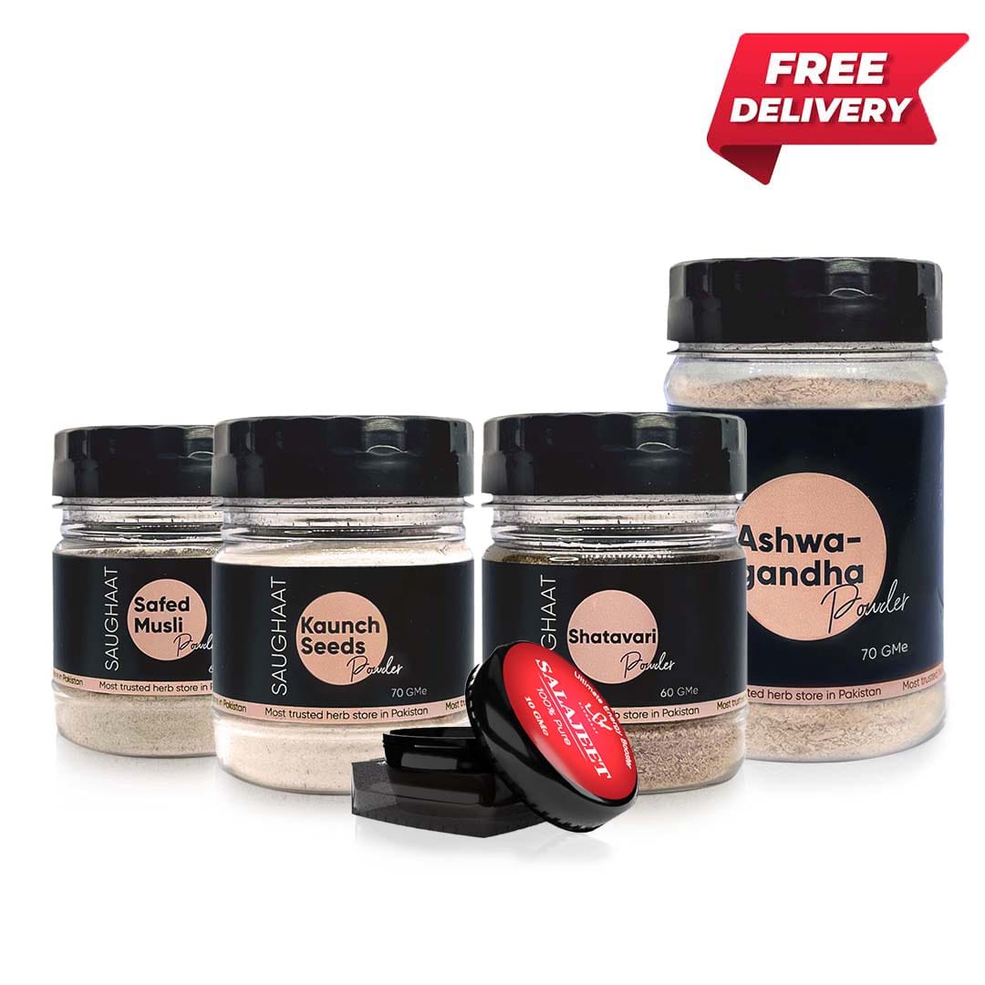 Ashwagandha (70G), White Musli (60G), Shatavari (60G) And Kaunch Seeds Powder (70G) - Saughaat.com