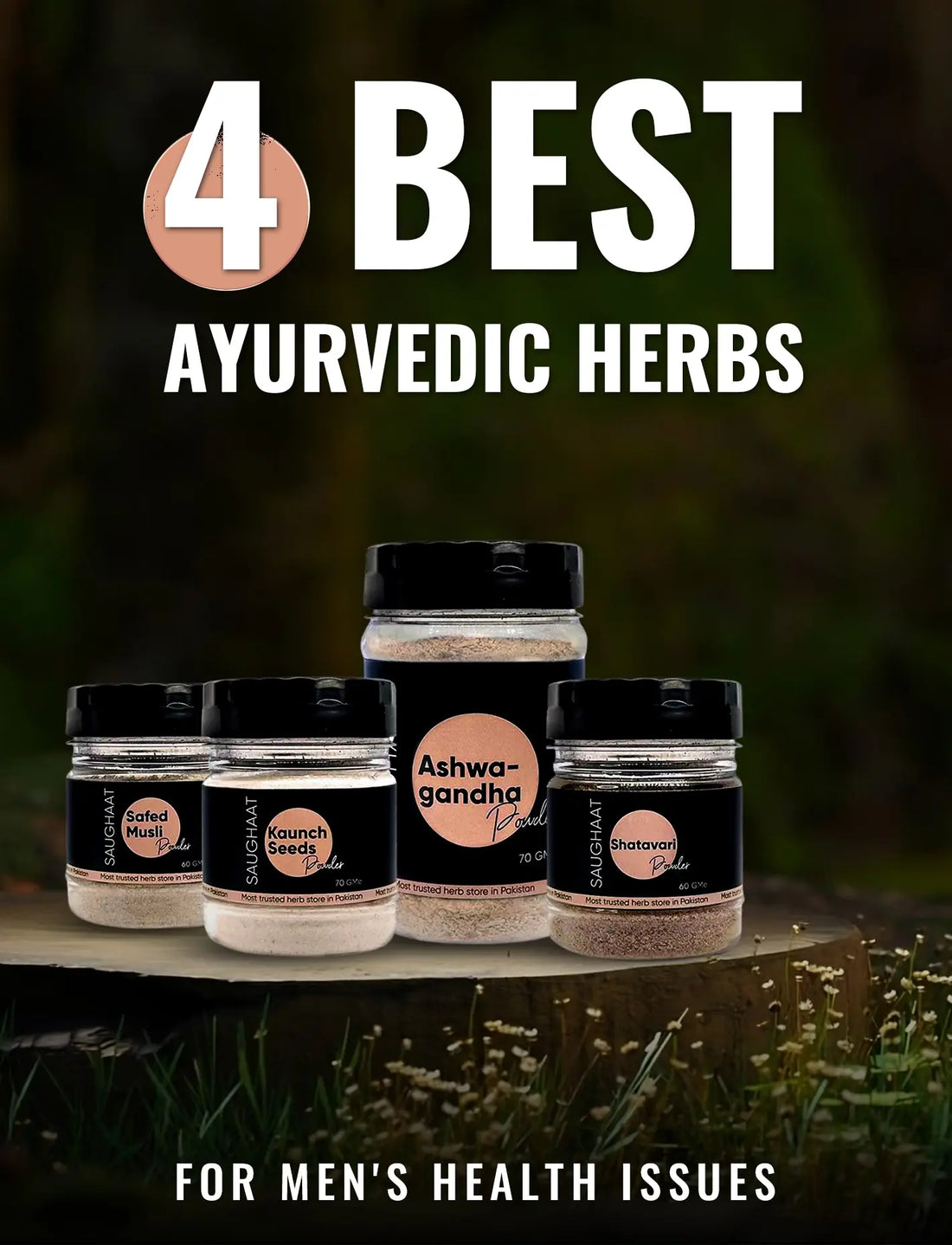 Ashwagandha, Safed Musli, Shatavari, Kaunch Seeds